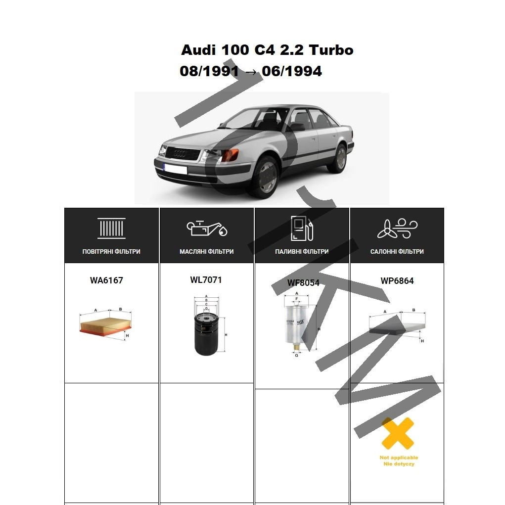 Комплект фільтрів Audi 100 C4 2.2 Turbo (1991-1994) WIX