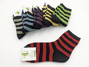 Жіночі махрові шкарпетки Житомир Luxe, кольорові в полоску, розмір 36-40, 12 пар/уп. мікс кольорів