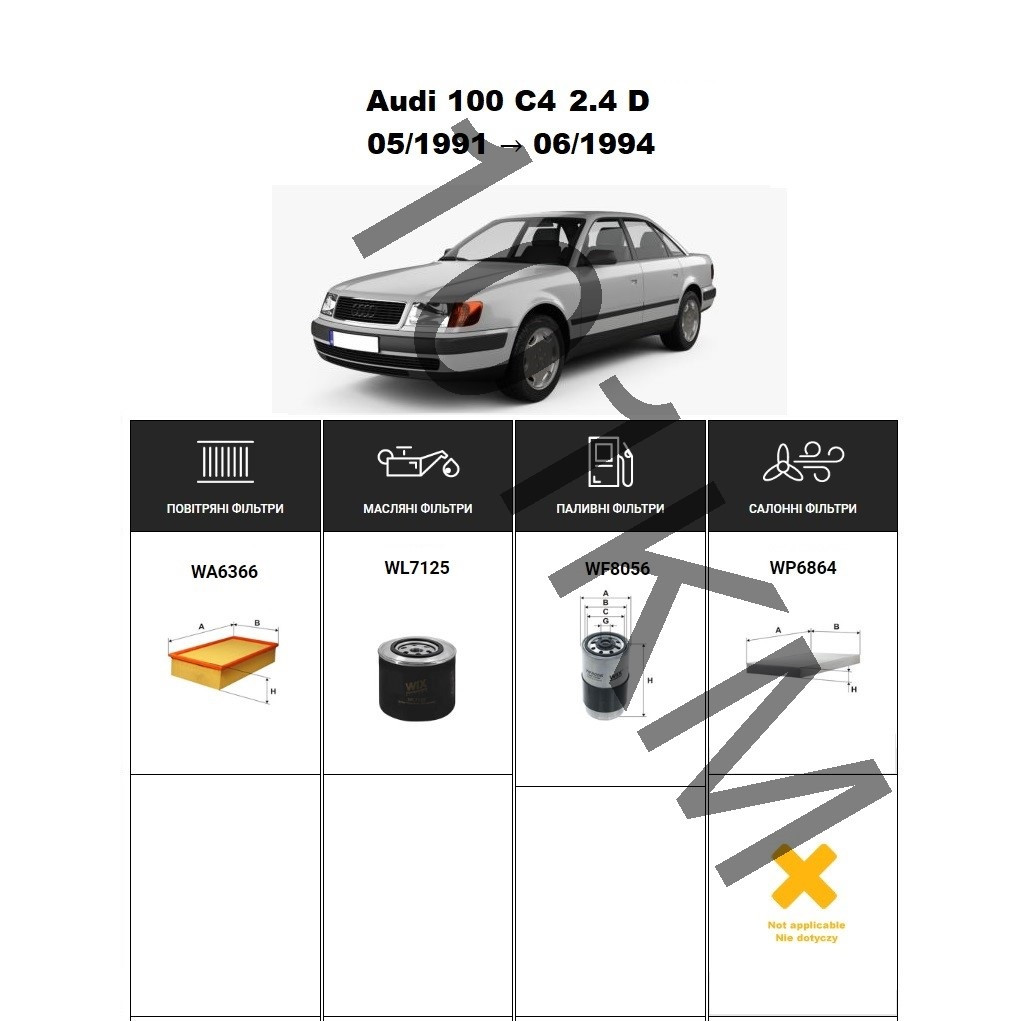 Комплект фільтрів Audi 100 C4 2.4 D (1991-1994) WIX
