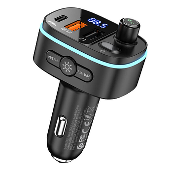FM-трансмітер Hoco + АЗУ 2хUSB/Type-C Bluetooth FM модулятор E62 black