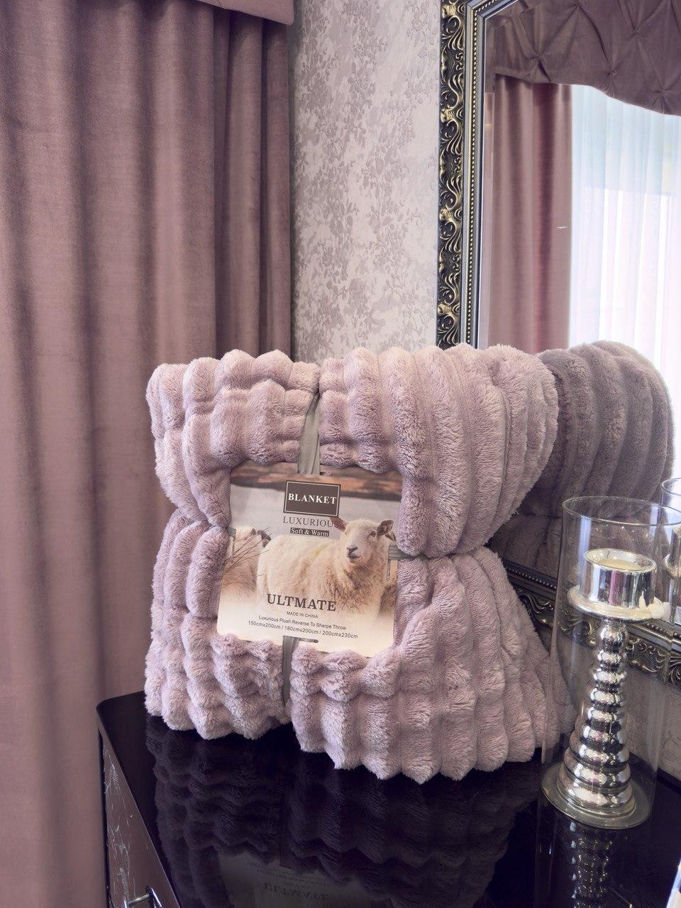 Двосторонній плед "Шарпей" на овчині 200х220 лавандовий, фото 1