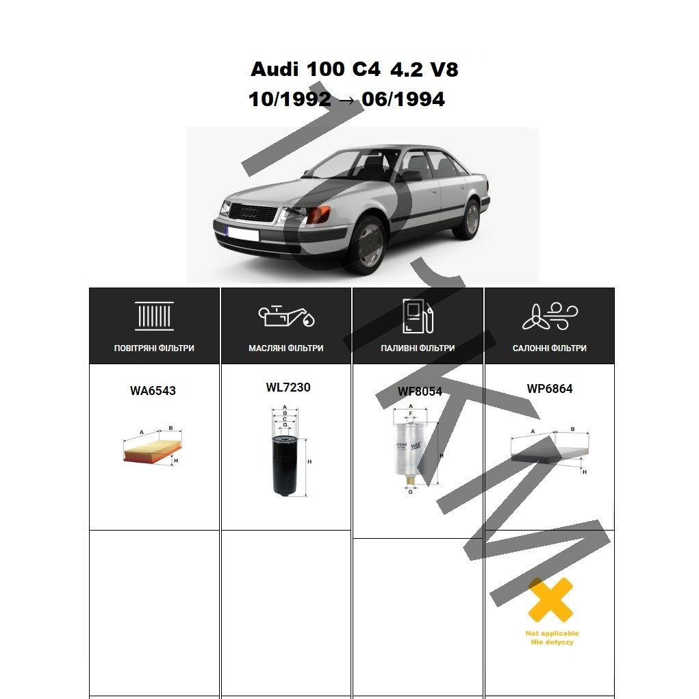 Комплект фільтрів Audi 100 C4 4.2 V8 (1992-1994) WIX