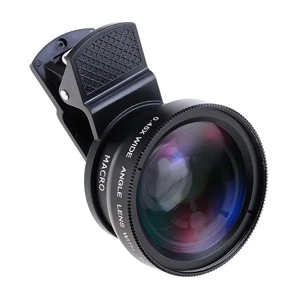 Лінза для камери телефону, комплект 2 в 1, макролінза 12,5х та ширококутна 0,45х, з кліпсою, фото 1