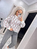 Теплий жіночий в'язаний светр із візерунком ромб, фото 2