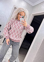 Теплий жіночий в'язаний светр із візерунком ромб, фото 4