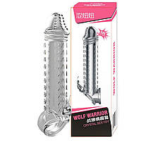 Силиконовая прозрачная насадка на член прозрачная с ребристой поверхностью