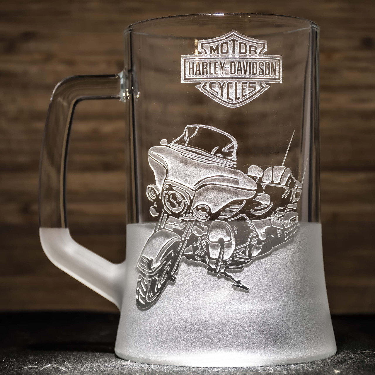 Подарунок мотоциклісту - Бокал для пива з гравіюванням Harley Davidson Харлі Девідсон Харлей