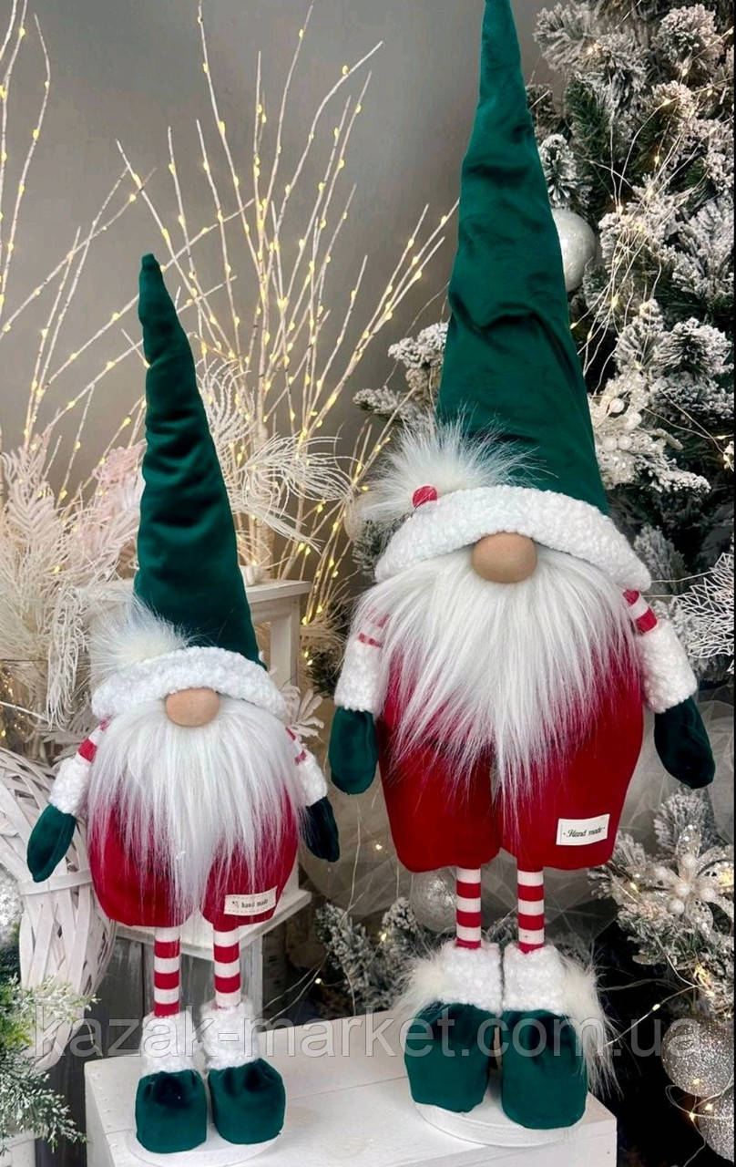Новорічний гном 65 см на ніжках, декоративний різдвяний скандинавський бородач, інтер'єрний ельф, фото 1