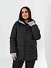 Жіноча тепла осіння куртка з капюшоном та трикотажними манжетами-мітенками, батал, фото 2