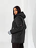 Жіноча тепла осіння куртка з капюшоном та трикотажними манжетами-мітенками, батал, фото 5