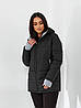 Жіноча тепла осіння куртка з капюшоном та трикотажними манжетами-мітенками, батал, фото 3