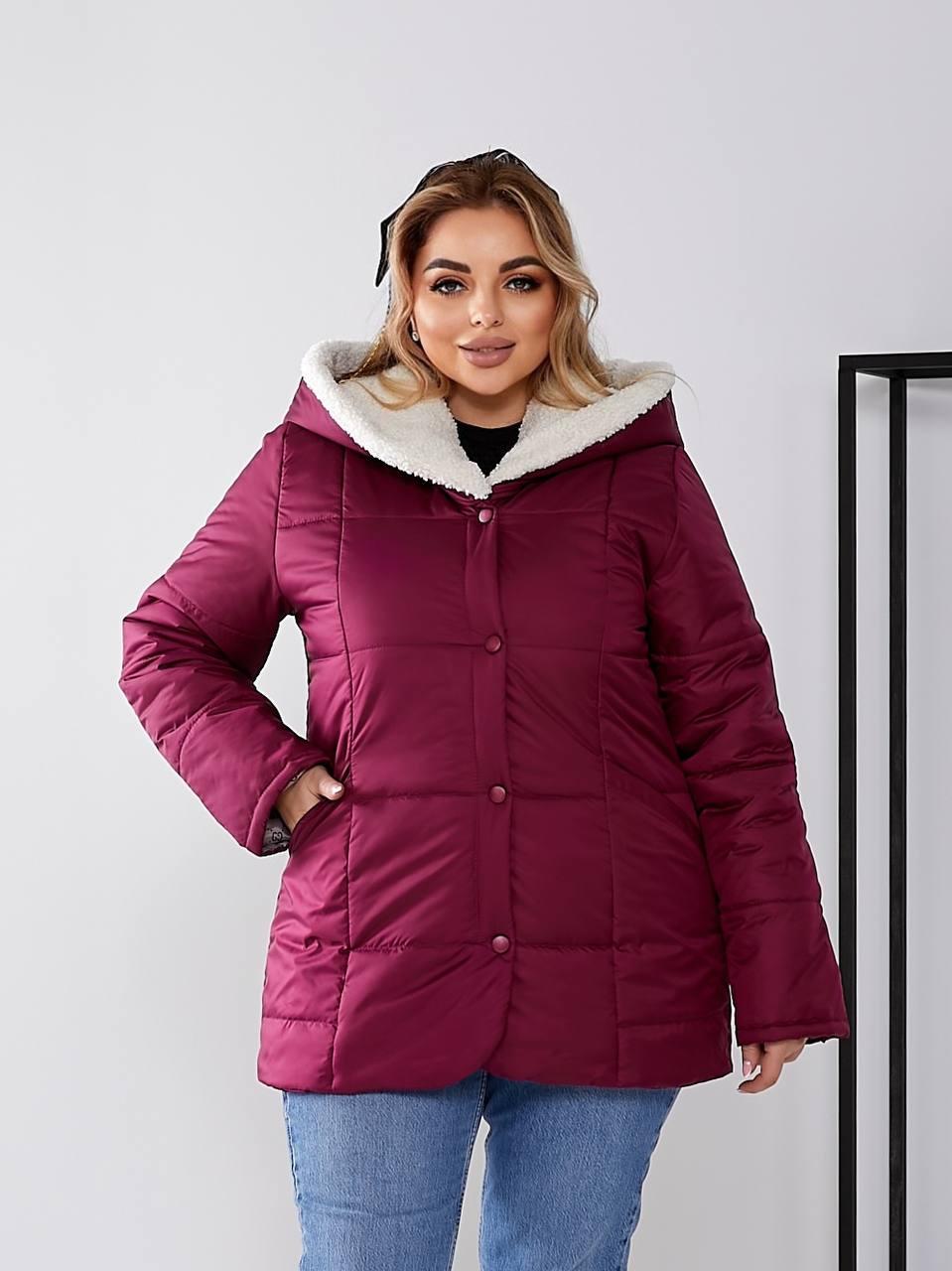 Жіноча тепла осінньо-зимова стьобана куртка з капюшоном, батал, фото 1