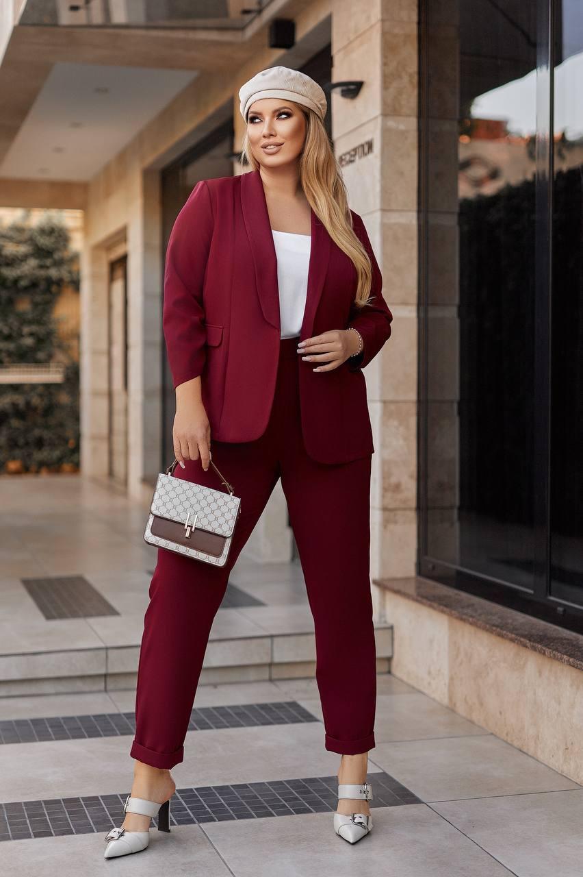 Стильний костюм 3 в 1му- біла блуза-майка, жакет, брюки! арт 455, бордовий, фото 1