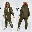 Теплий спортивний костюм жіночий великого розміру осінній зимовий з тринитки на флісі з кофтою на змійці та капюшоном, фото 2