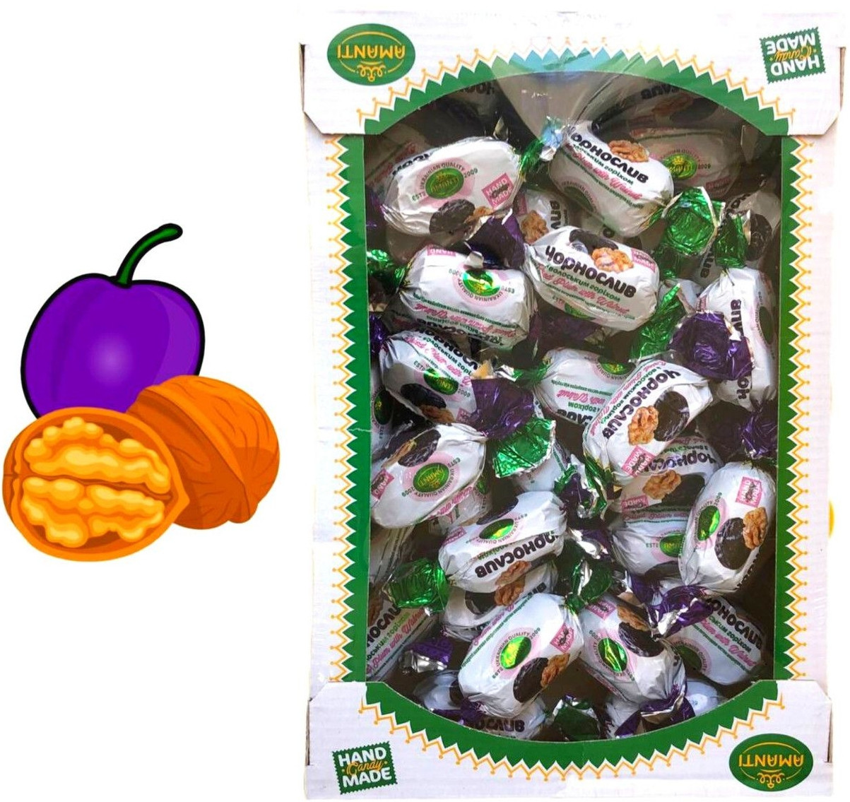 Цукерки AMANTI Чорнослив з волоським горіхом в шоколаді 1000г (АМАНТІ чорнослив у шоколаді)