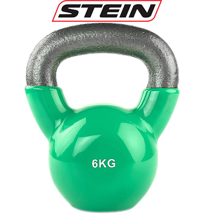 Вінілова гиря спортивна гиря для фітнесу з вініловим покриттям Stein 6 кг зелена, фото 1