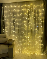 Новорічна гірлянда штора крапля роси, Гірлянда водоспад на вікно 320 LED з пультом на USB, Гірлянди на вікна