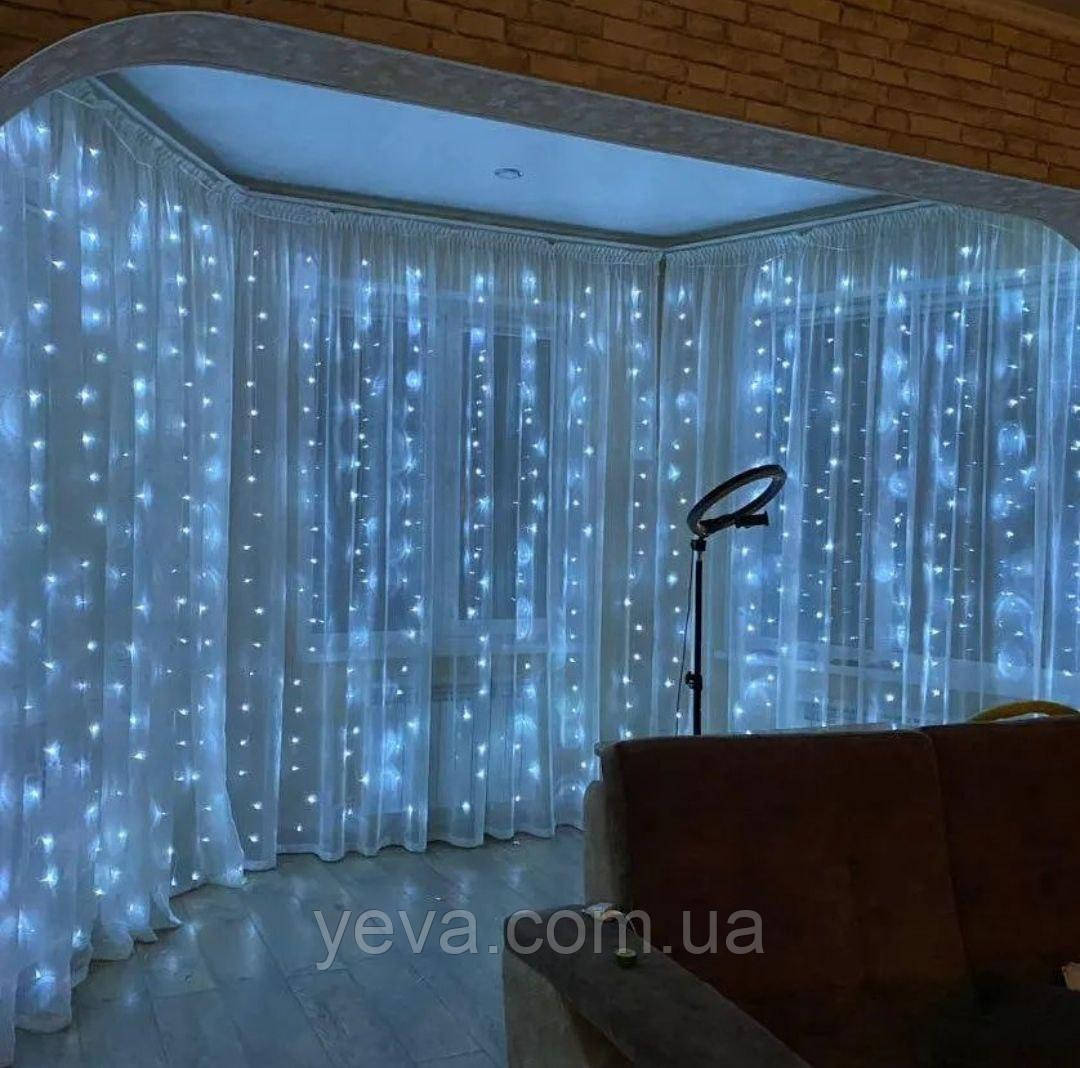 Новорічна гірлянда штора 3х3, Гірлянда крапля роси 320 LED з пультом на USB, Гірлянди занавіса 3х3 м