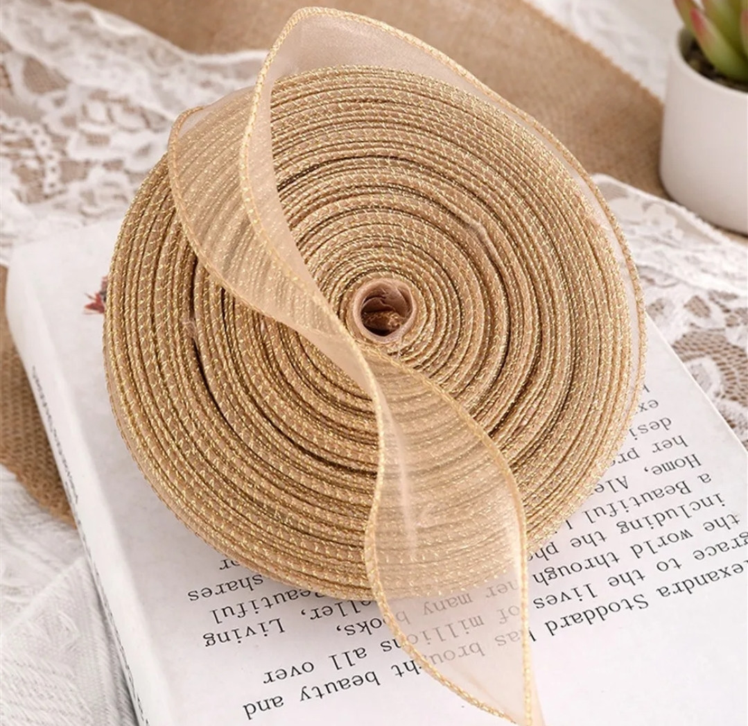 Органза з золотим кантом завширшки 4 см №86 бежевий, фото 1