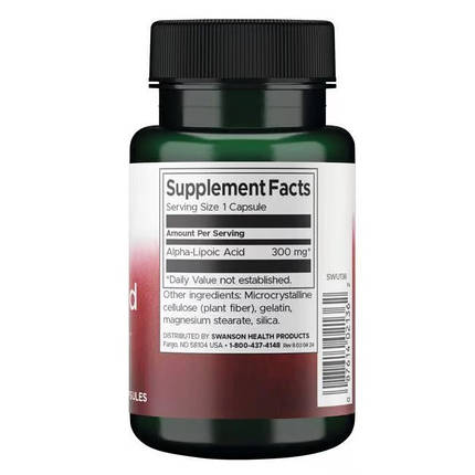 Альфа-ліпоєва кислота Swanson Alpha Lipoic Acid 300 мг 60 капс., фото 3