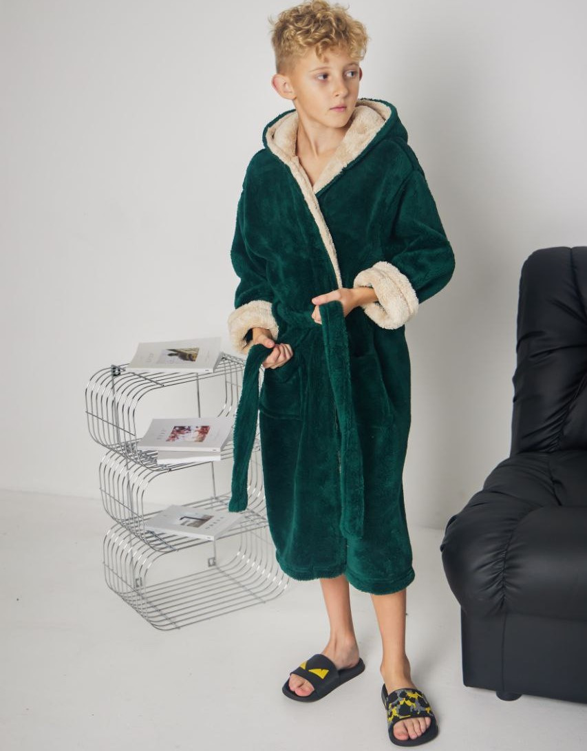 Дитячий халат для хлопчика з капюшоном зелений рохмір ХС(12-115 років), фото 1