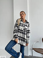 Тепла жіноча сорочка для прогулянок вільного фасону подовжена картата демісезонна байка арт 1625