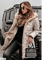 Довга тепла жіноча куртка стьобана красива молодіжна на змійці з хутряними вставками осінь-зима арт 9367