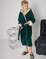 Дитячий халат для хлопчика з капюшоном зелений