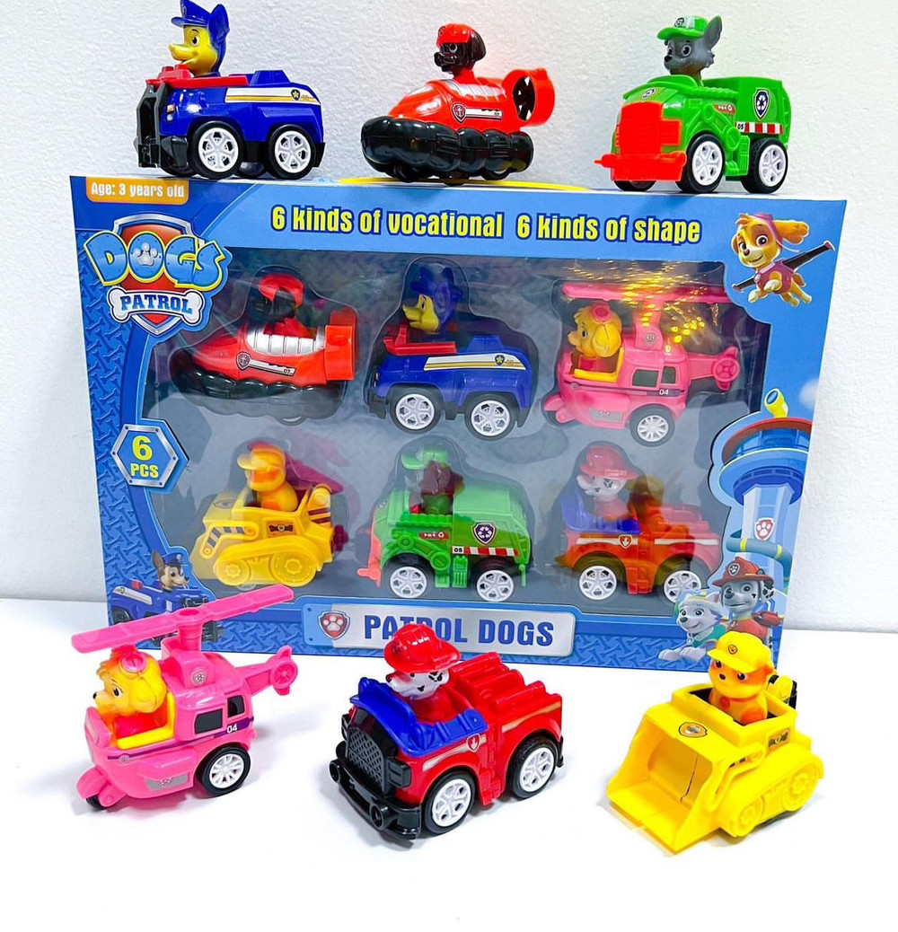 Набор героев Щенячий патруль с машинками 8 см, 6 шт в наборе, инерция ...