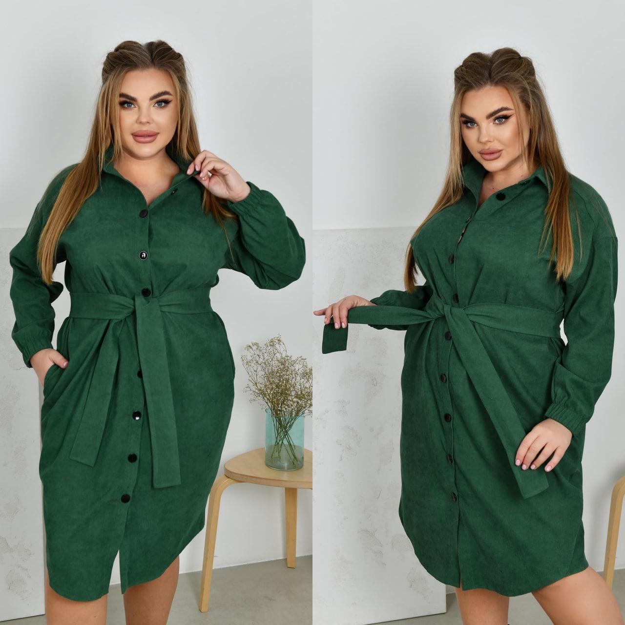 Оригінальна осіння сукня-сорочка із вельвета з пояском, батал і супер батал великі розміри, фото 1