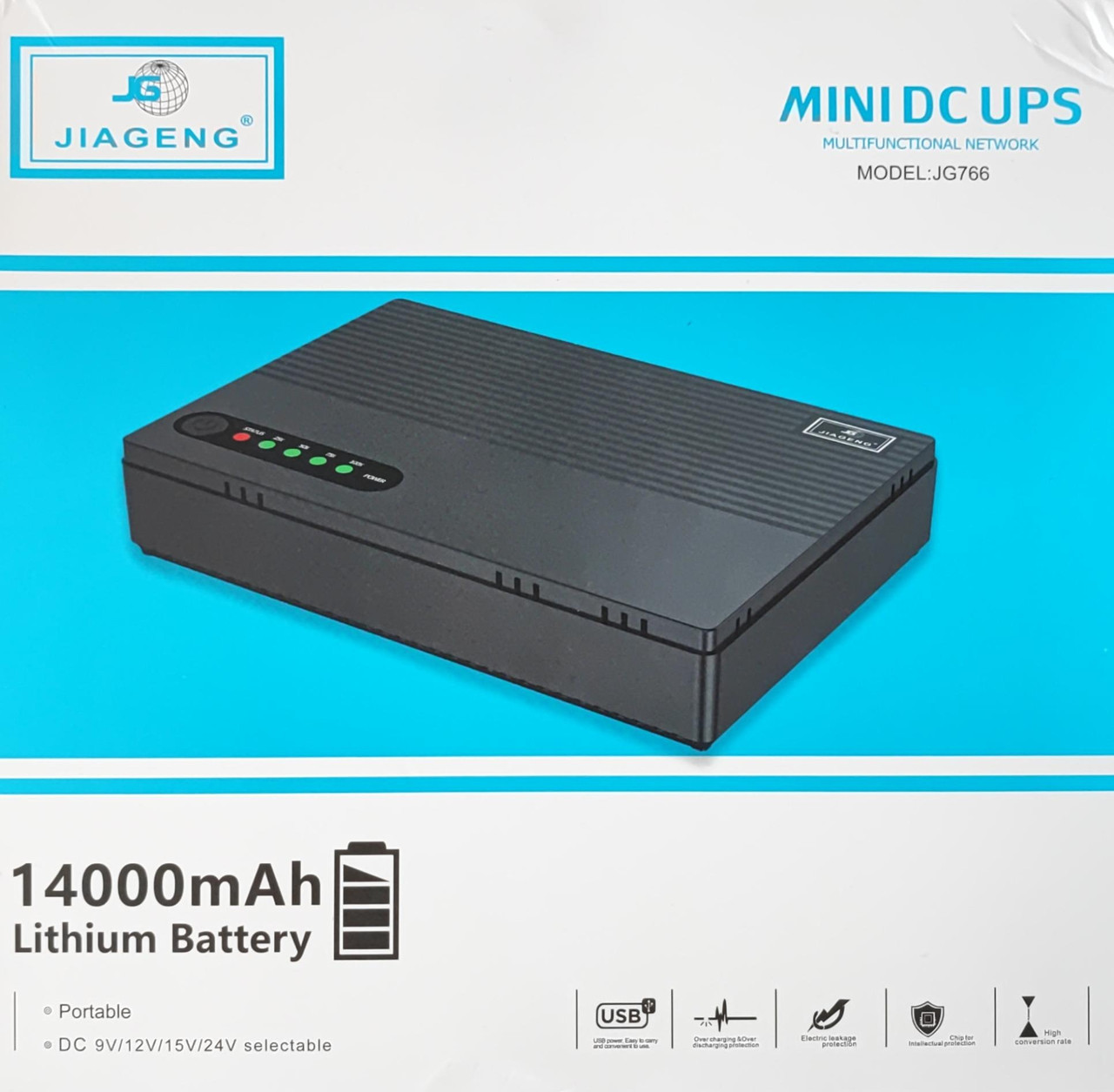 Портативний ДБЖ Jiageng з місткістю 14000 mAh UPS для Wi-Fi роутера Упс 24 вольти Павербанк для роутера 24вольт