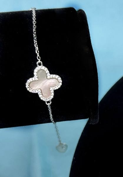 Срібний браслет із фіанітами та перламутром "3006"