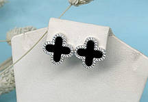 Срібні сережки з фіанітами та оніксом "3006"