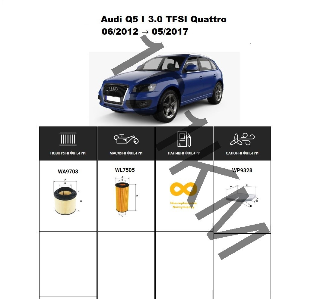 Комплект фільтрів Audi Q5 I 3.0 TFSI Quattro (2012-2017) WIX