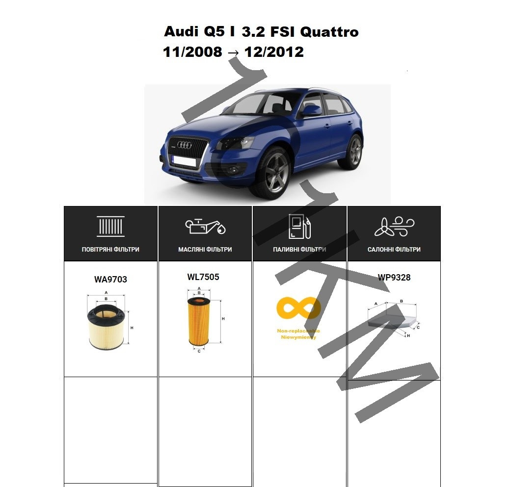 Комплект фільтрів Audi Q5 I 3.2 FSI Quattro (2008-2012) WIX