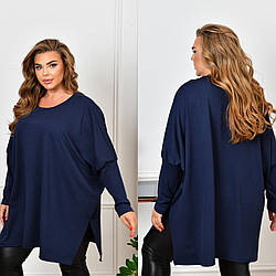 Жіноча осіння простора туніка "розлітайка" оверсайз в рубчик, батал великі розміри