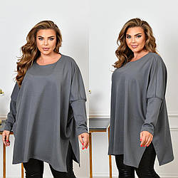 Жіноча осіння простора туніка "розлітайка" оверсайз в рубчик, батал великі розміри