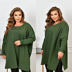 Жіноча осіння простора туніка "розлітайка" оверсайз в рубчик, батал великі розміри