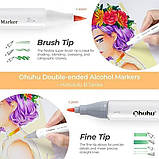 Спиртові маркери для скетчингу кисть та куля Ohuhu 48 Colors Dual Tips Alcohol Art Markers Fine & Brush, фото 4