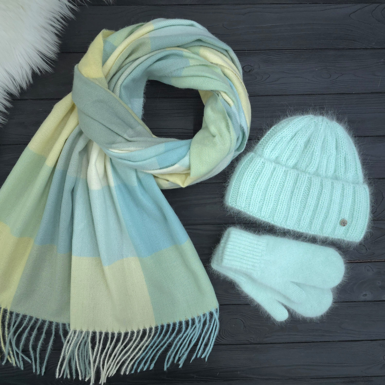 Комплект жіночий зимовий ангоровий на флісі (шапка+шарф+рукавиці) ODYSSEY 57-59 см Смарагдовий 14170 - 1142 - 4139, фото 1