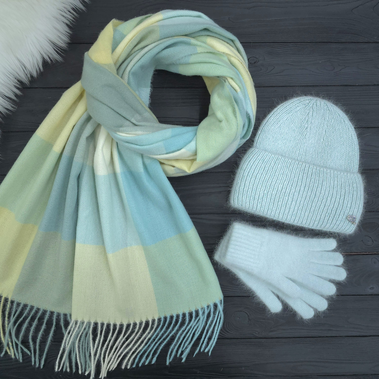 Комплект жіночий зимовий ангоровий на флісі (шапка+шарф+рукавички) ODYSSEY 56-59 см М'ятний 13887 - 1142 - 4202, фото 1