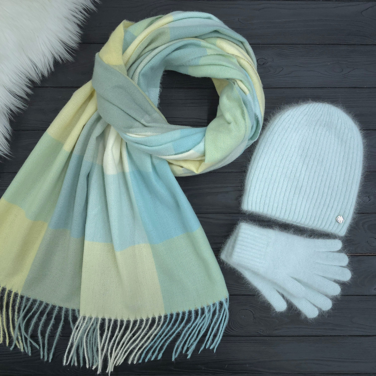 Комплект жіночий зимовий ангоровий (шапка+шарф+рукавички) ODYSSEY 55-58 см М'ятний 13942 - 1142 - 4202, фото 1
