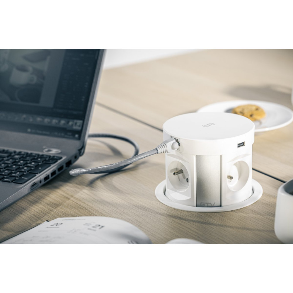 Подовжувач врізний GTV COMFORT PLUS індукційна зарядка, 4x роз. schuko, 2xUSB, 2xRJ45, 5W, 1,5м, чорний