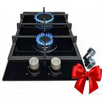 Варильна поверхня дві газові конфорки, чорна, чавунна решітка Luxor PGE 320 BCH SS Німеччина