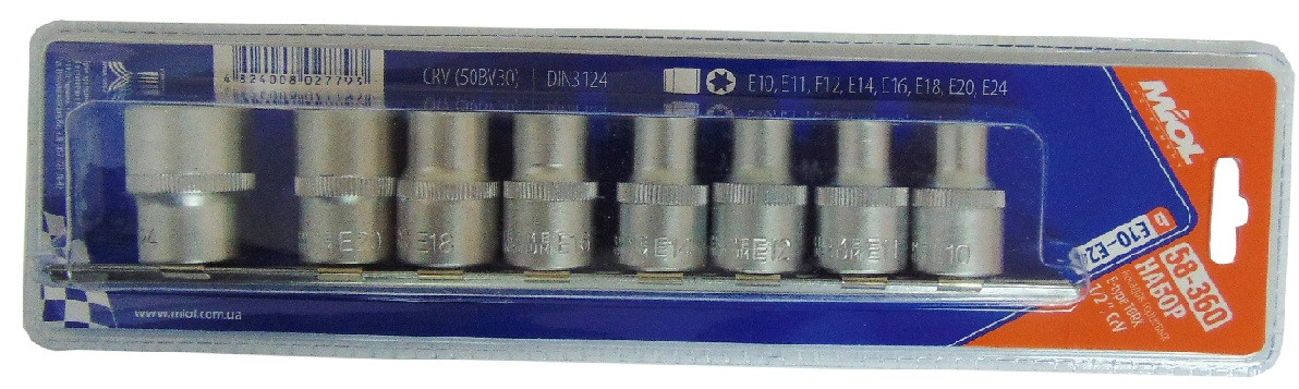 58-360 Набір головок TORX Cr-V 1/2" 8шт (E10-E24)