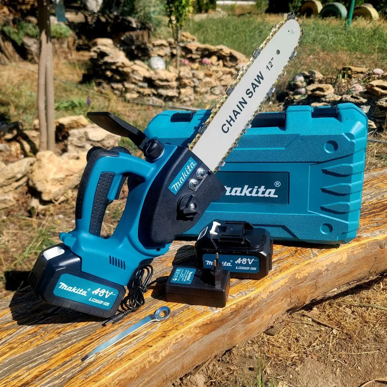 Акумуляторна ланцюгова пила Makita 48 V з оливним баком шина 30 см на 2 акумулятори, Садова електропила 12"