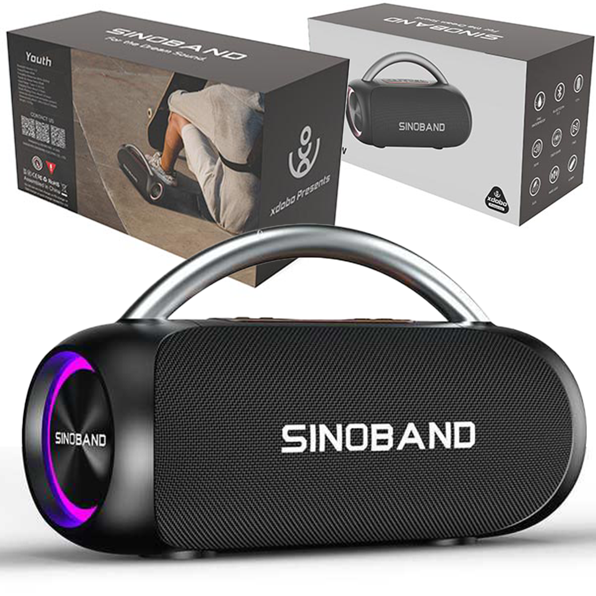 Блютуз-колонка Xdobo Sinoband Youth з RGB-підсвіткою IPX5 | BT5.3 TWS AUX/USB 60W12h| Black