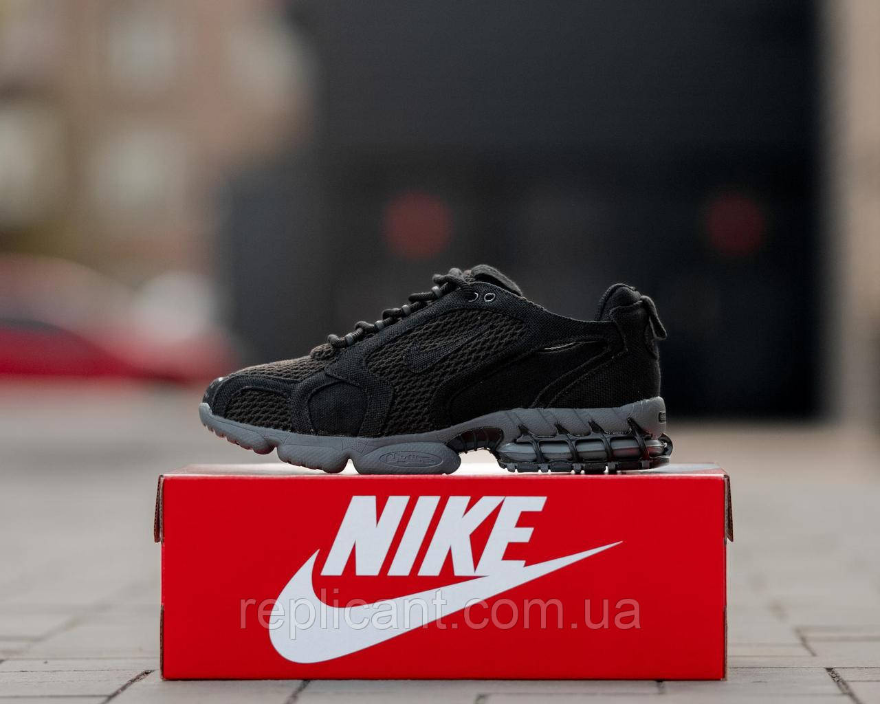 Мужские Кроссовки Nike Stussy x Air Zoom Spiridon Cage 2 "Black/Cool Grey" Вьетнам, фото 1