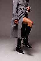 Високі жіночі чоботи з екошкіри утеплені на байке на каблучці з загостреним носком