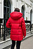 Червоний жіночий короткий пуховик на еко пуху з хутром натуральної чорнобурки, фото 2